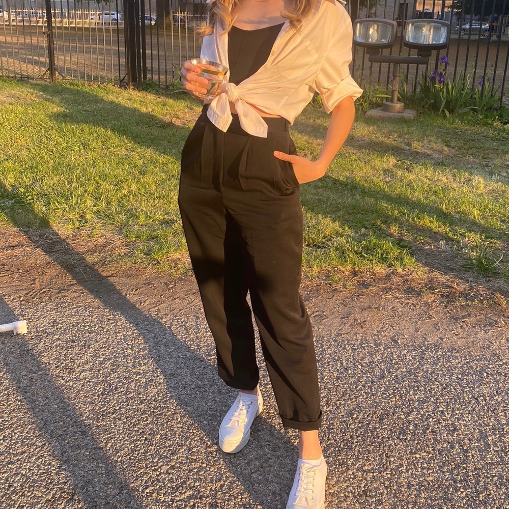 Vintage 80s 90s Black High Waisted Straight Leg Trousers 100% Wool Size 24”